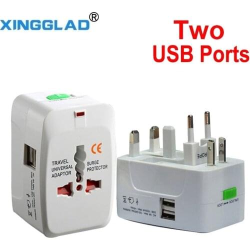 2 USB Charging Port Internationl World Plug Adaptor Electrical Universal Travel Adapter Power Converter Plug for US EU UK AU JP