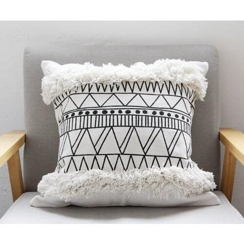 45x45cm Cojines Decorativos Para Morocco Geometric Black and White Tufted Tassel Pillowcase Christmas Pillow Case