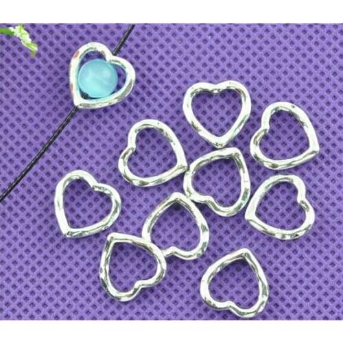 50pcs/lot New Jewelry Findings ancient silver color ring heart Round beads 14mm Spacer Beads Wholesale UF7110