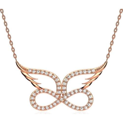 925 Sterling Silver Women Necklace Infinity Angel Wing Zircon Stone Gift Birthday Precious Pendant Stylish Chain Luxury Cool