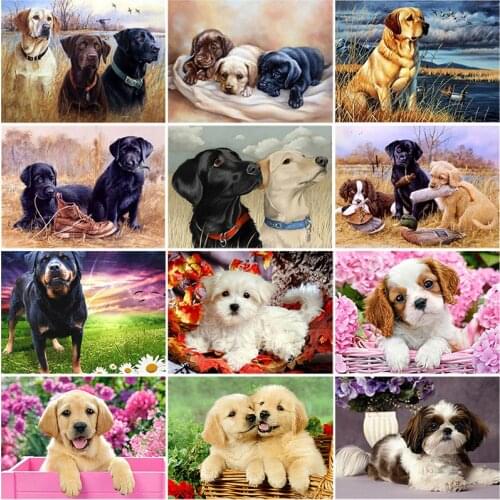 DIY 5D Diamond Painting Dog Diamond Embroidery Animal Mosaic Full Round Drill Cross Stitch Kits Rhinestones Handmade Gift Decor