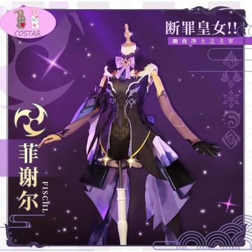 Anime Genshin Impact Fischl Cosplay Costume Game Suit Purple Lovely Uniform Halloween Party Outfit For Women Girls New 2021
