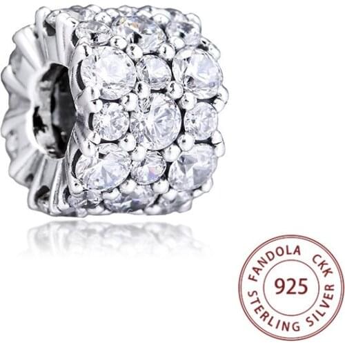 Authentic 925 Sterling Silver Clear CZ Sparkling Charms Crystal Beads Fits Pandora Bracelet Charmsy Women DIY Jewelry Gift