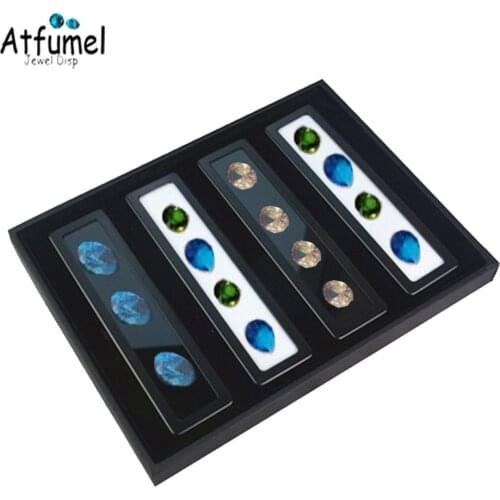 4Pcs Large Rectangle Metal Diamond Jewelry Display Box With Tray Case Gemstione Storage Organizer Store Show Gem Showcase Tray