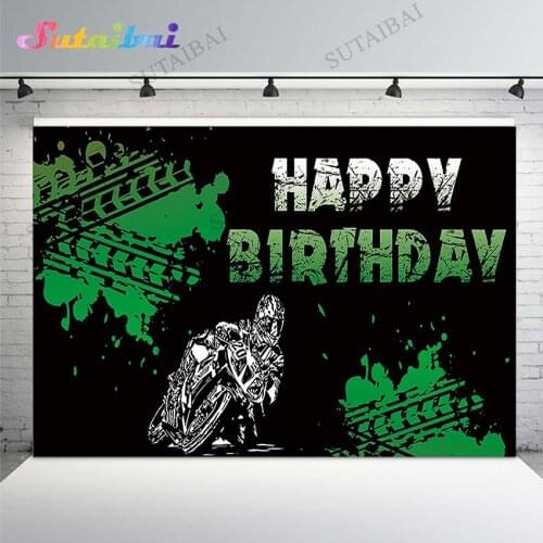 Motorcycle Happy Birthday Party Backdrop Dirt Bike Motocross Racing Background Photography Backdrops Booth Banner Decorations