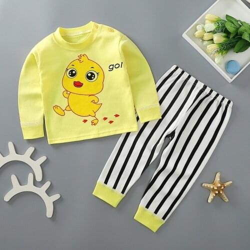 2pcs Cotton Childrens Suit Cartoon Animal Long Sleeve T-shirt+pants Infant Baby Boy Girl Underwear Clothes Set