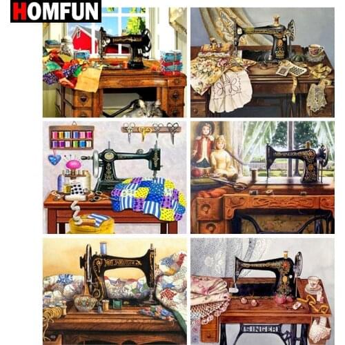 HOMFUN Art 5D Diy Diamond Painting "Sewing machine landscape" Diamond Pictures Cross Stitch 3D Rhinestone Embroidery Decor