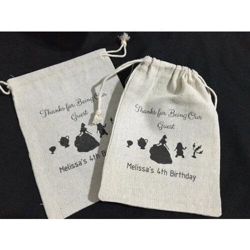 Custom the Beauty and Beast Birthday candy pouches wedding favor gift Muslin bags Bachelorette Hangover recovery Survival kit