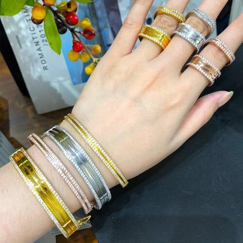 KellyBola Trendy Charm Shining Mix Bangle Ring Set Zirconia Fashion Womens Wedding Banquet Party Daily Jewelry Accessories