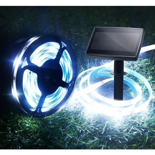 16.4ft Solar Strip Lights Outdoor Waterproof, Auto ON/Off,Flexible Cuttable,Self-Adhesive,for Stairs Roof Decor (Cool White)