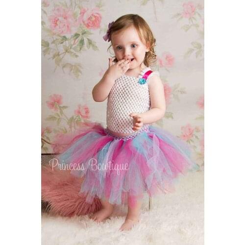Lovely baby sets girls flower skirts infant toddler crochet tube top with tulle tutu pettiskirts set kids ballet dance skirts