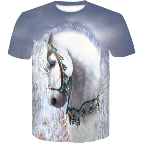 Fashion T-shirt 3D printing horse animal pattern mens and womens short-sleeved tops Mens casual T-shirts