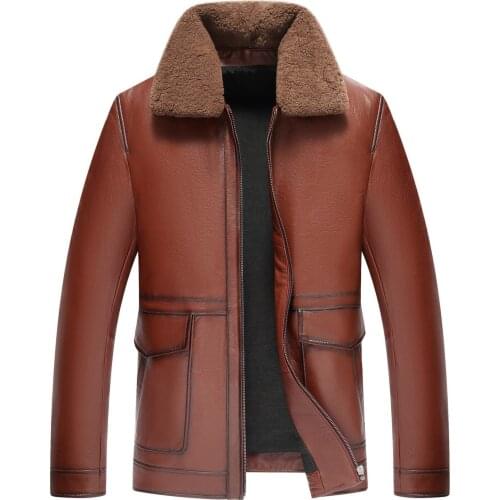 Mens Leather Jacket Vintage Genuine Leather Jacket Men Coat Lamb Fur Collar Cow Leather Jackets Jaqueta De Couro 18-8802 YY504