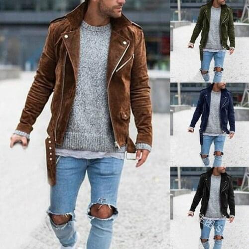 ZOGAA Mens long-sleeved solid color zipper lapel casual pleated jacket
