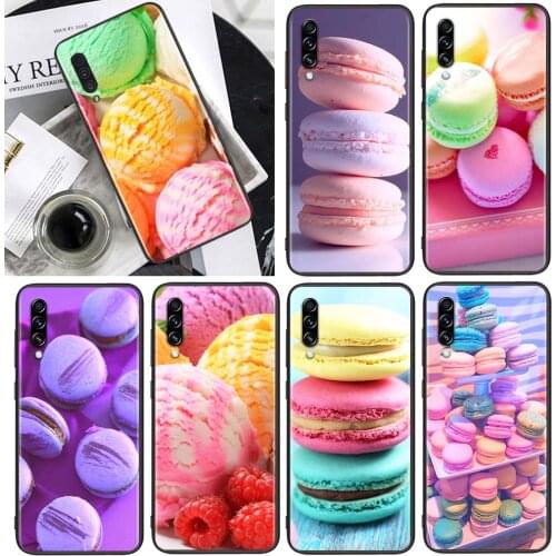 Dessert Macaron for Samsung Galaxy A90 A80 A70 A60 A50 A40 M30 A20E A2Core A10S A10E Soft Black Phone Case
