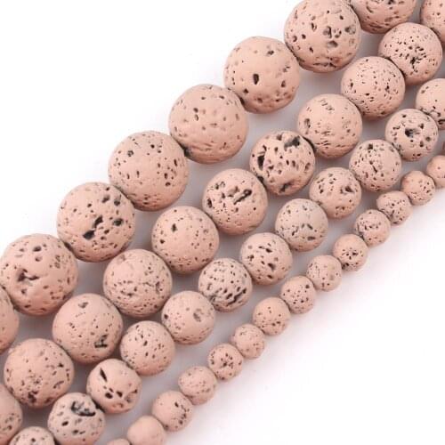 Natrual Lava Stone Beads Rubber Light Pink Volcanic Rock Round Loose Bead For Jewelry Making Diy Charm Bracelet 4/6/8/10mm 15"