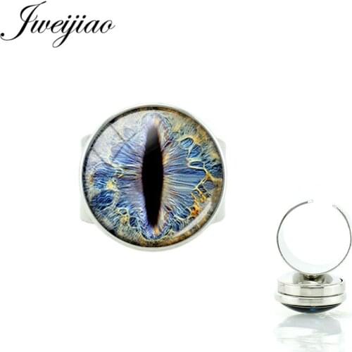 JWEIJIAO New Arrivals Snap Button Evil Eyes Ring Adjustable Size Glass Animal Eyes Pattern Cabochon Rings DIY Jewelry Gift B688