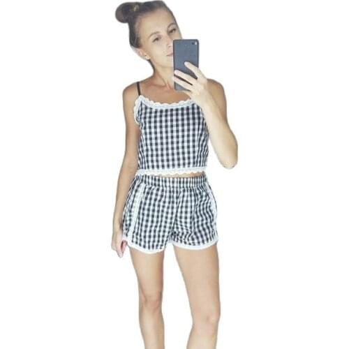 Yomrzl A676 New arrival summer cotton womens pajama set simple style sleep set plaid daily sleep set indoor clothes
