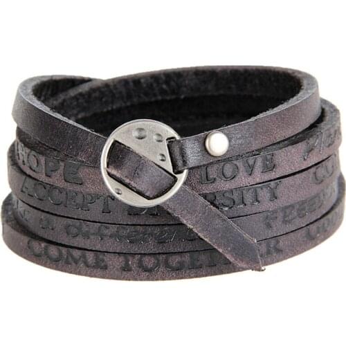 The New Bracelet Embossed English Letters Leather Retro Old Multi-Turn