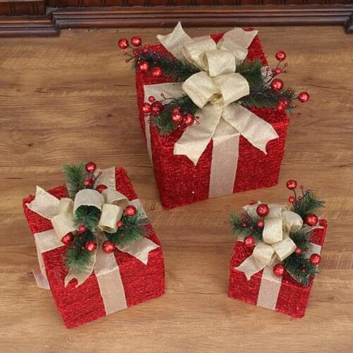 Christmas Ornaments New Year Gift Box Decor Iron Exquisite Ornaments Three-Piece Set Home Christmas Scene Layout Decorations