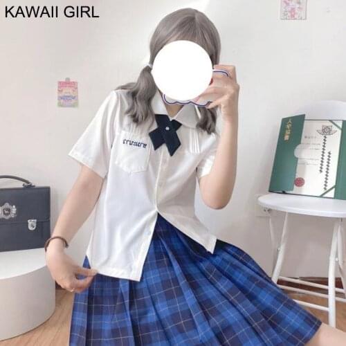 Japanese Jk Uniform Shirt Girls Japanese Summer Short Sleeve Folds Embroidered Shirts Sweet Cute White Jk Blouse Kawaii Girl Top