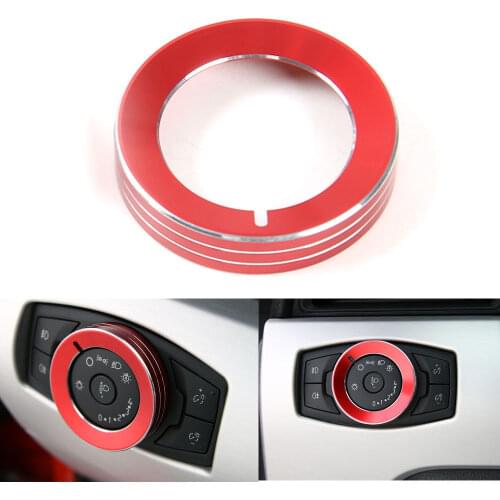 BBQ@FUKA Car Headlight Knob Switch Ring Cover Trim Red/Black/Blue Car Styling Fit For Ford Mustang F150 2015 2016
