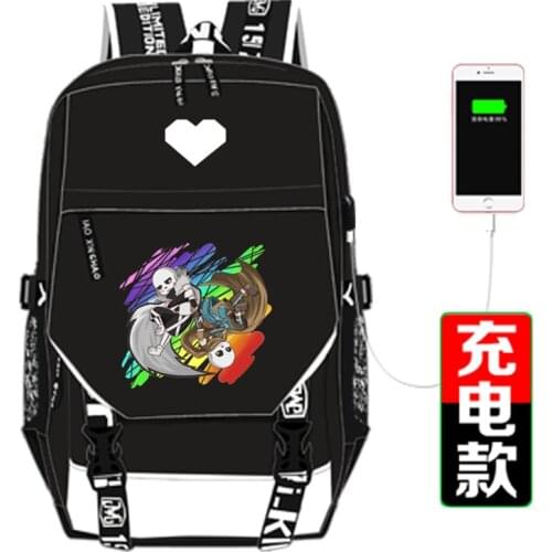 Undertale Flowey Sans Skeleton Printing Backpack Unisex Travel Mochila USB Interface Laptop Backpack Canvas School Bags