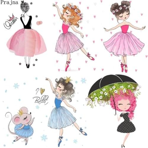 Prajna Cute Girl Stickers Iron On Transfers Patches Stripe For Clothes Heat Transfer Vinyl Ironing Cartoon Applique DIY Washable