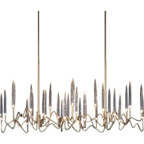 Modern Gold Metal Long Pendant Lamp Crystal Luxury Chandelier For Restaurant Cloth Store Hotel Bedroom Home Lighting Art PA0616