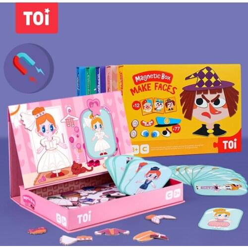 TOI Imagination Magnetic Box Children Jigsaw Puzzles Refrigerator Magnet Toy Make Faces Transport Girl Space Alphabet Kids 3Y