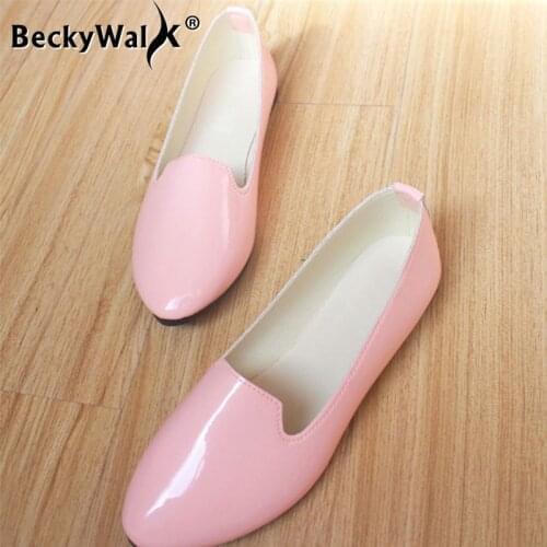 Zapatos Mujer PU Leather Women Ballet Flats Pointed Toe Loafers Shoes Candy Color Ladies Flat Shoes Women Retro Big Size WSH2224