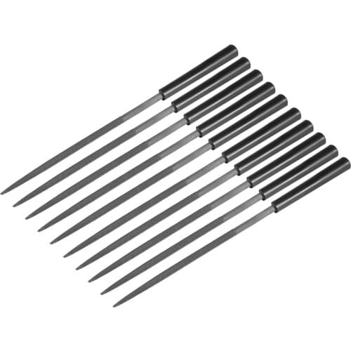 Uxcell 10Pcs Second Cut Double Cut File Steel Round /Flat Needle File with Plastic Handle 4mm x 160mm for Workshop DIY use