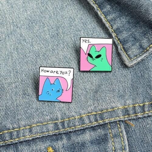 XCMRYSP Cute Cat Badge Brooch How Are You Metal Enamel Lapel Pin Backpack Clothes Fashion Animal Jewelry Gift for Kids