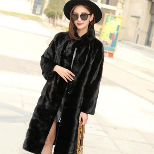 2019 New Women Mandarin Collar Full Pelt Genuine Real Rabbit Fur Long Coat Winter Warm Plus Size 1m Length Coats tsr702