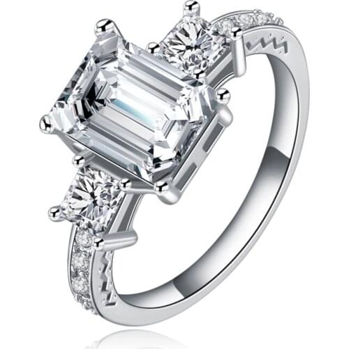 Cut Cubic Zircon Square Crystal Wedding Rings For Women 925 Sterling Silver Engagement Fashion Ring Bague Bijoux