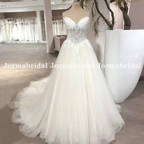 Princess A-Line Wedding Dresses Custom Made White Appliques Sparkly Tulle Long Train Bridal Dress Vestido De Novia
