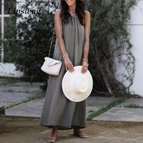 2021 Autumn Female Loose Waist Party Dress Vestidos Summer Halter Sleeveless Sexy Dress Casual Solid Women Hem Long Beach Dress