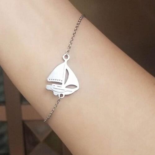 1Pc Little Sailboat Bracelet Stainless Steel Charm Cute Boat Bracelets For Sailor Lucky Fashion Jewelry Gift