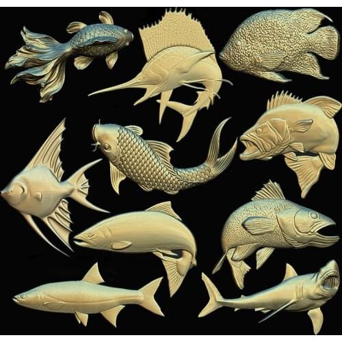 10pcs Fish 3D Model Relief for CNC Router 3D Printer Artcam Aspire Bas Relief in STL file format - fish relief 3d stl model