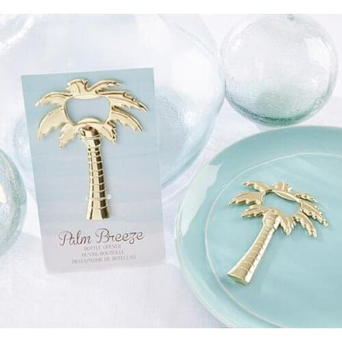 100pcs/lot Wedding Favors Palm Breeze Gold Bottle Opener Party Favors Golden Palm Tree Openers Free Shipping