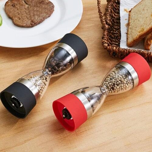 2 In 1 Double Head Pepper Grinder Pepper Salt Spices Plastic Grinder Hourglass Grinder Transparent Grinder Kitchen Gadget Sets