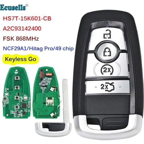 4 Buttons 868MHz ID49 Chip Smart Keyless Go Remote Key FOB for Ford Mondeo Fusion Explorer Edge 2017 HS7T-15K601-CB A2C93142400