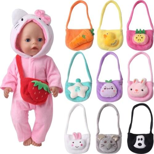 43 Cm Boy American Dolls Single Shoulder Bag Cartoon Animal Born Fruit Wallet Baby Toys Accessories Fit 18 Inch Girls Doll Q70