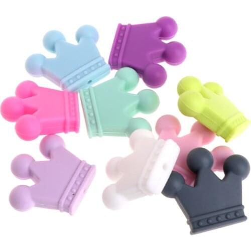 5 Pcs Silicone Beads Pendant Crown Shape Baby Teether Relief Pain DIY Necklace