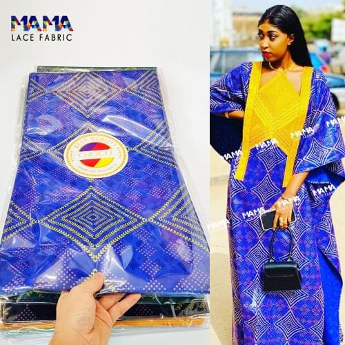 5 Yards Royal Blue African Lace Fabric 2021 High Quality Printing Bazin Riche For Senegal Wedding Basin Riche Sewing