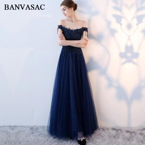 BANVASAC 2018 Tassel Boat Neck Sequined A Line Long Evening Dresses Elegant Lace Beading Backless Party Prom Gowns