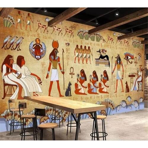 Beibehang Custom wallpaper hand-painted abstract European ethnic style retro ancient Egyptian pharaohs and gods mural wallpaper