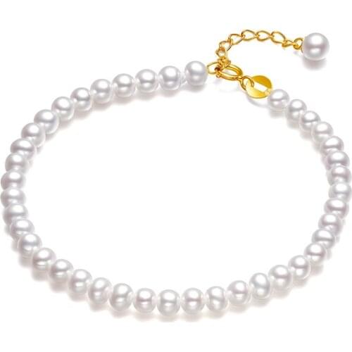 Pure 18K Gold Bracelet Natural Round Pearl Bracelet Women 4mm Beads Bracelet