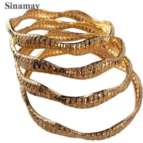 Dubai Wedding Bangles For Women Ethiopian Jewelry Gold-Plated Color Bracelets Women Arab Birthday Jewelry Gifts Accessories