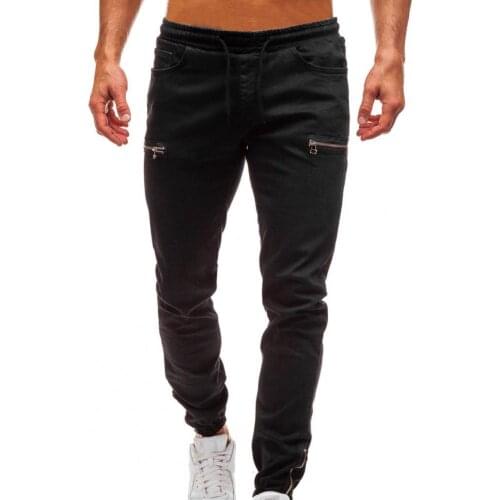 Denim Pants Skinny Jeans Sweatpants Denim Trousers Frosted Zipper Drawstring Men Multi Pockets Ankle Tied Jeans for Dating Jeans